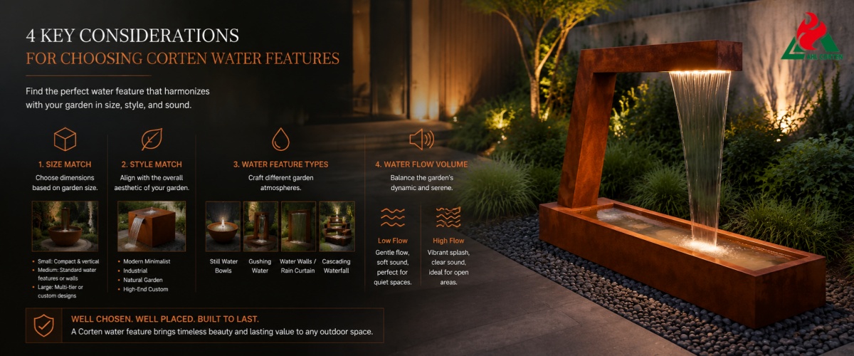 outdoor corten water fountain